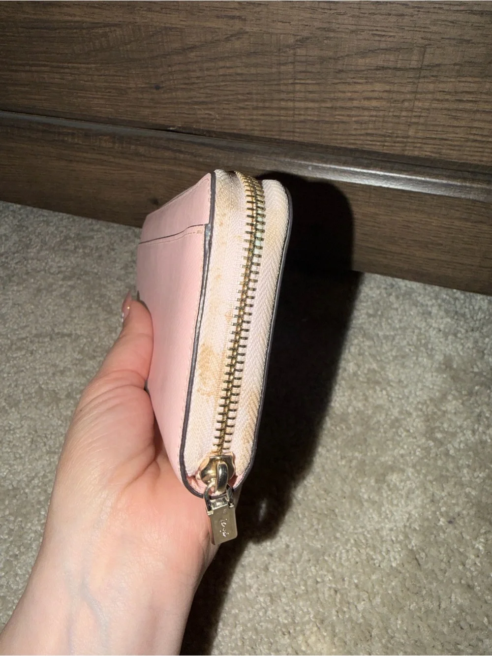 kate spade Blush Pink Zip Wallet with Gold Logo